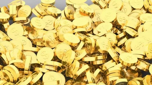 Golden Dollar Coins Falling and Piling Animation