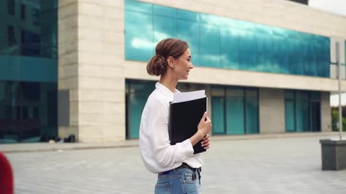 Businesswoman Successful Woman Business Person Standing Outdoor Corporate Building Exterior
