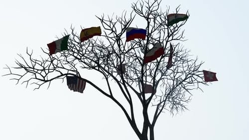 3D Animated Tree with Waving International Flags