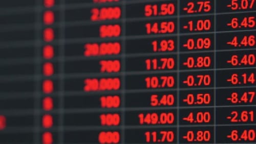 Stock market price board in economic crisis.