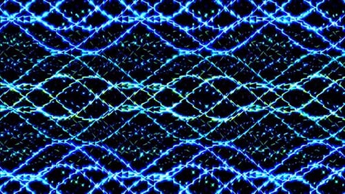 Abstract Digital Grid of Glowing Blue and Green Lights