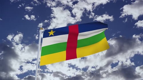 Central African Republic Flag Waving Under Blue Sky