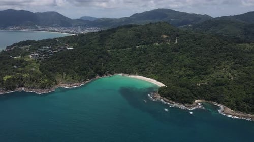 Aerial view of sand beach and blue ocean