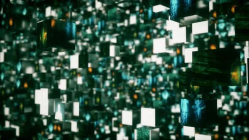 Video Screens Of Technology And Information Around A Internet Made Of Millions Of Flying Content 4k