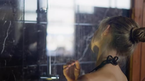 Woman Washing Under Shower Water Relaxation