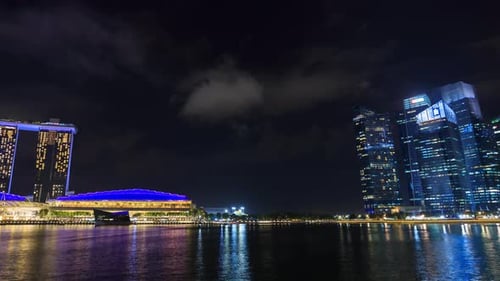 Time-lapse of marina bay at night, urban landscape at Singapore