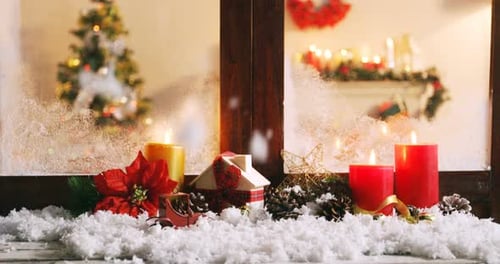 Christmas Window with Candles and Snow