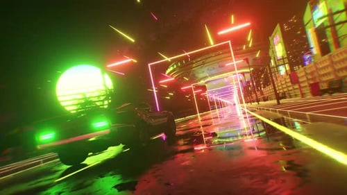 Car and City in Neon Style