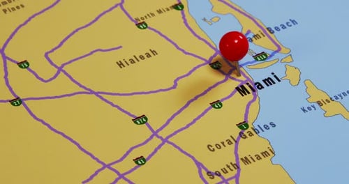 Close Up Map Shows Pin in Miami Florida