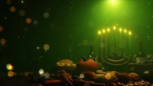 Festive Kwanzaa Celebration with Kinara Candles and Harvest Food