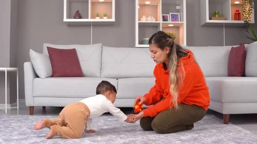 Baby crawling.