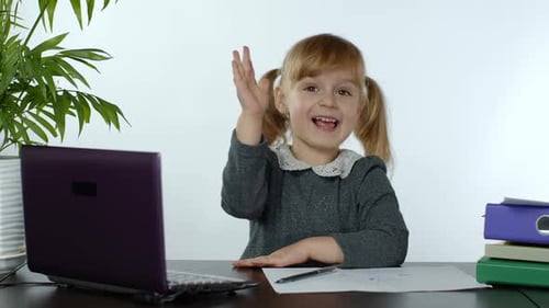 Back To School, Online Learning for Kids, Distance Lesson, Education at Home. Child Doing Homework