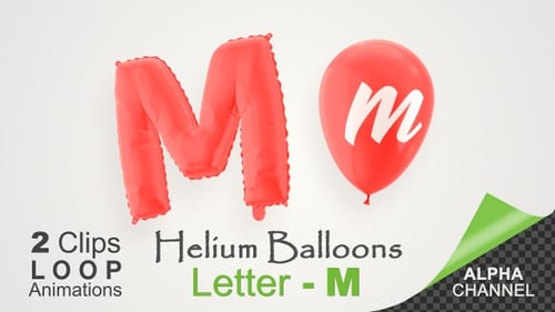 Animated Red M Letter and Round Balloon Set