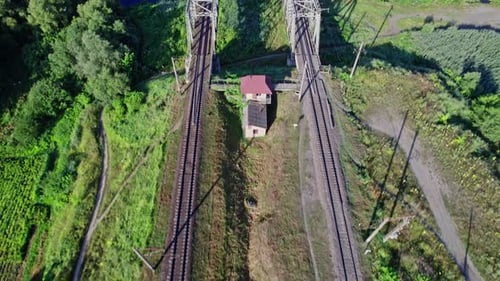Railroad Bridge and River at Beautiful Sunlight in Summer