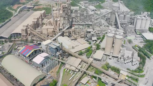 Aerial view of coal Power Plant with smoke and toxic air from chimney. Factory industry. Electricity