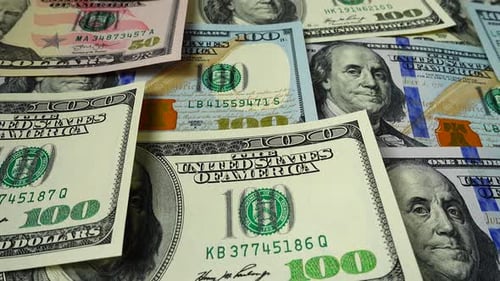 Close Up of United States Currency Flat Lay