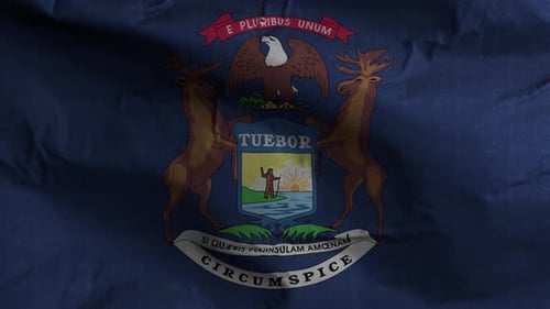 Michigan State Flag Waving with Official Seal