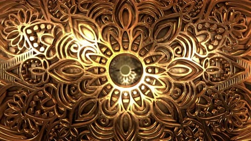 Intricate Golden Mandala Pattern Rotating Loop Background