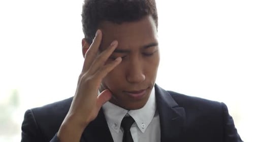 Stressed, Frustrated, Upset, Tense Businessman w/ Headache in Office