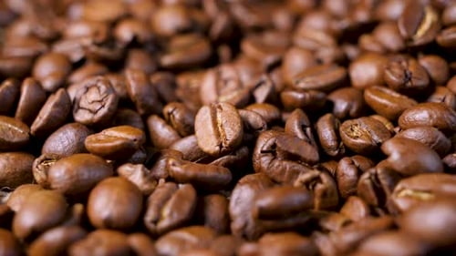 Close Up of Roasted Coffee Beans on Sack
