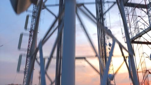 Top of Radio mast supporting antennas. Tall structure for telecommunications.