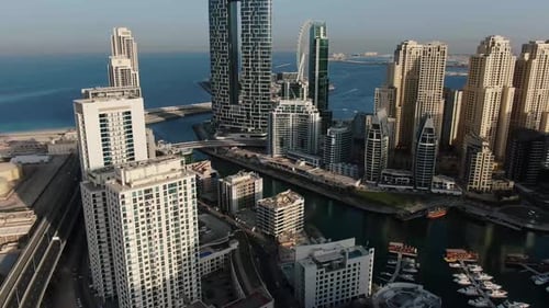 Luxury Lifestyle Aerial View on Dubai Marina and Different Skyscrapers