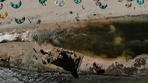 Drone View Beach Lots Kites High Angle View Summer Vacation