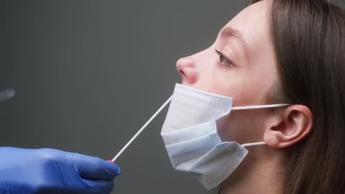 PCR Test Process Doctor Medical Staff Worker Wearing Protective Equipment Takes Sample From Nose of