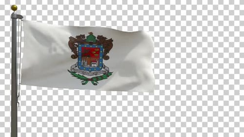 Waving White Flag with Heraldic Coat of Arms