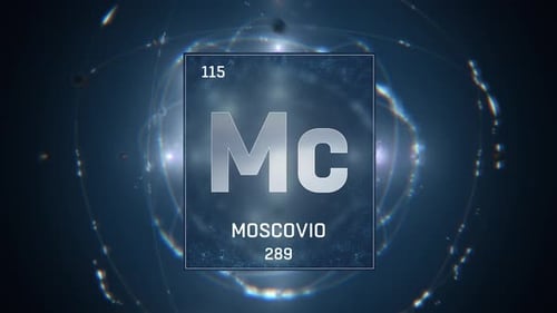 Moscovium Element Reveal with Futuristic Atomic Structure Background