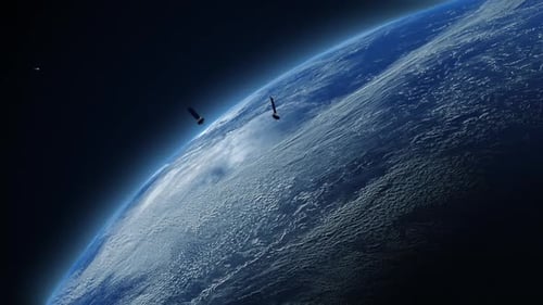 une multitude de satellites dans l'espace orbitant autour de la Terre selon un schéma chaotique