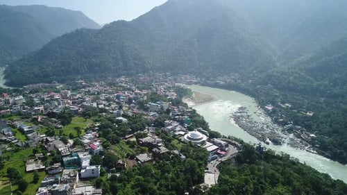City of Rishikesh state of Uttarakhand in India seen from the sky