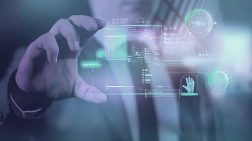 Futuristic Holographic Data Interface Display with UI Elements