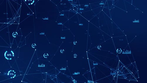 Blue graph technology futuristic icon with mesh network connection abstract background concept