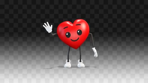Cute 3D Heart Character Waving Animation