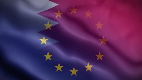 Waving European Union and Qatar Flag Animation