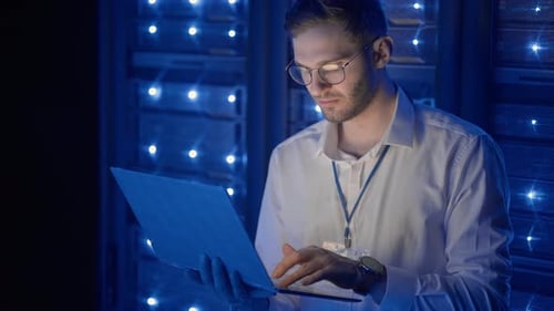 IT Professional Works in Data Center Server Room