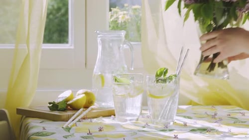 Refreshing Lemonade with Lilacs on Sunny Day