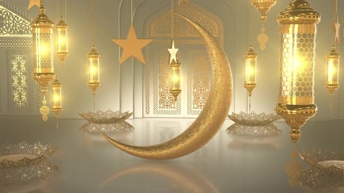 Elegant Golden Islamic Celebration with Ornate Lanterns