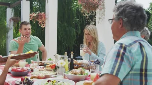Family Enjoying an Outdoor Lunch in Garden