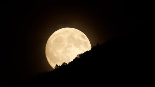 Moon and Clouds at Night Sky Over Mountain Forest Mystical and Mystery Nature Timelapse
