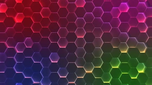 Animated Neon Hexagon Grid Loop Background