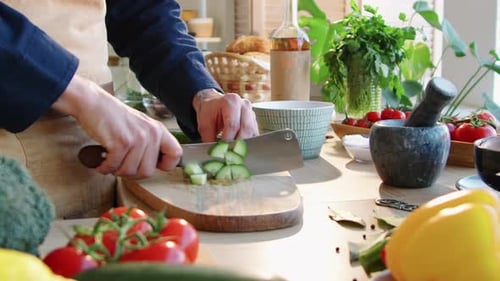 Preparing Fresh Vegetables in Bright Kitchen