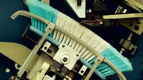 Automatic Bristle Trimming and Finishing Machine Working on Broom Heads in Factory