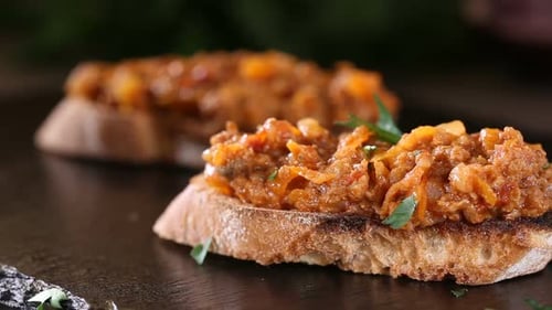 Vegetable Spread on Toasted Baguette with Parsley