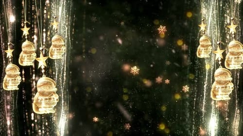 Sparkling Golden Christmas Ornaments and Snowflakes Festive Background