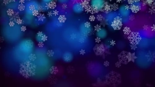 Winter Snowflakes Falling with Festive Bokeh Lights Background