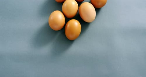 Seven Chicken Eggs on Greyish-Blue Background