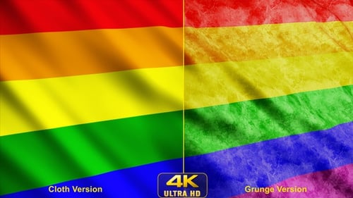 Animated Rainbow Pride Flag Waving with Clean and Grunge Textures