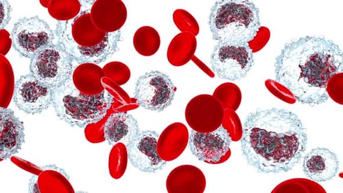 Erythrocytes and Monocyte cells flowing in the blood stream 